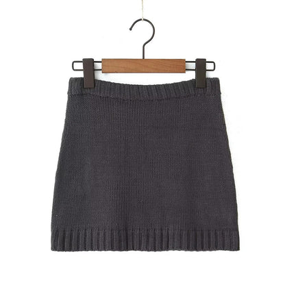 Women's high-waisted sheath skirt and knit top set shown in a coordinated two-piece outfit, ideal for a polished everyday loo