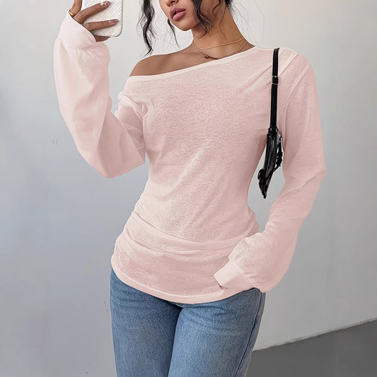 Women's One-Shoulder Long Sleeve T-Shirt Loose Casual Top