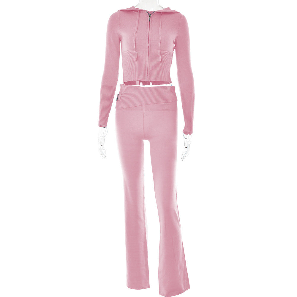 Women's zip hoodie and high waist pants tracksuit set in a matching two-piece loungewear style