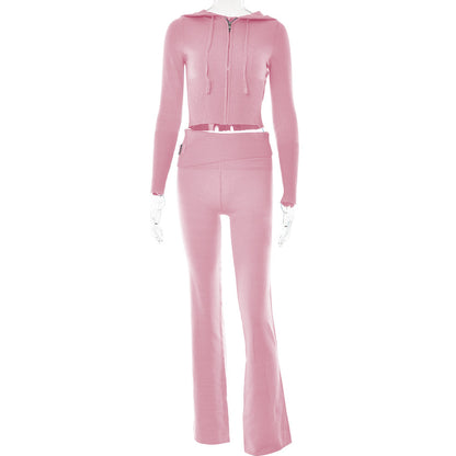 Women's zip hoodie and high waist pants tracksuit set in a matching two-piece loungewear style