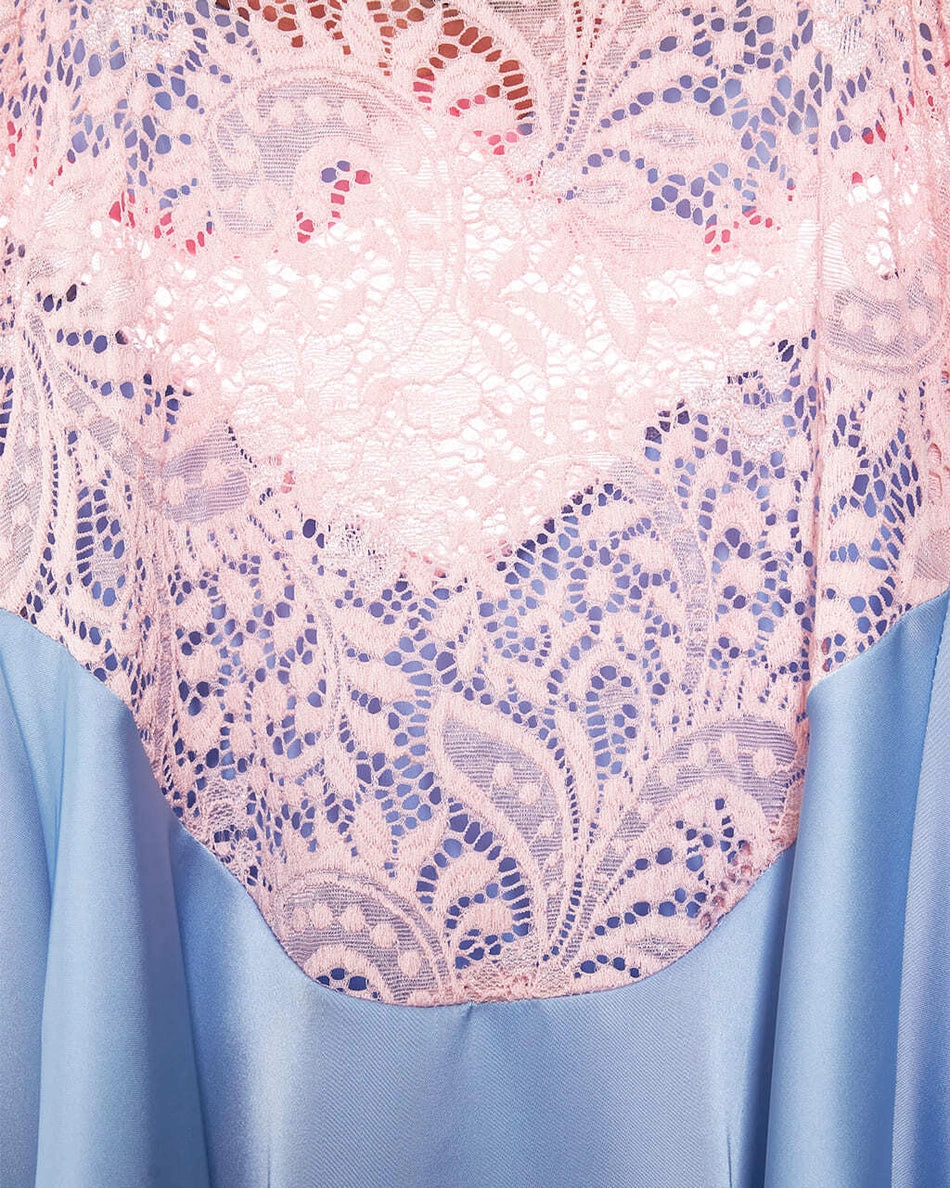 Lilo Satin Lace Slip Mini Dress Blue