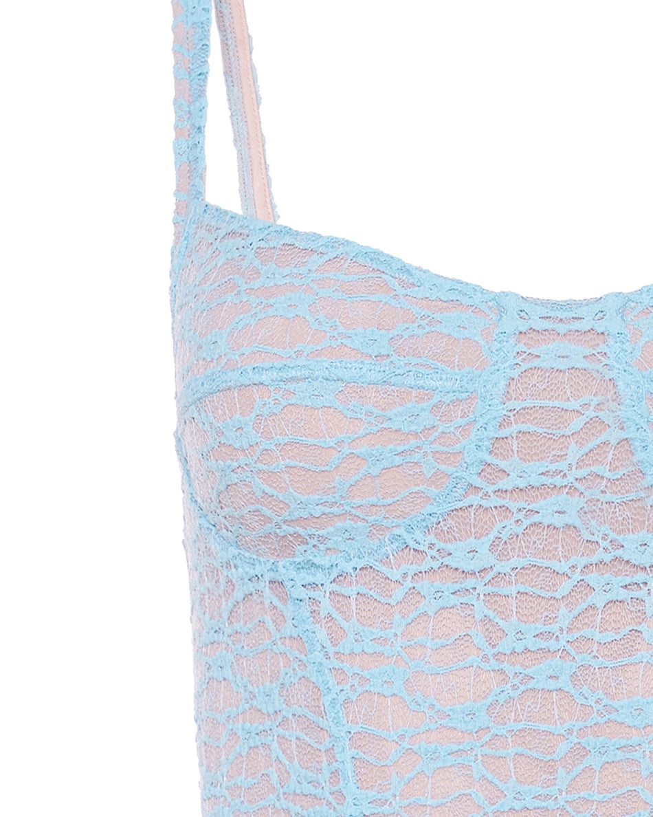 Rose Cutout Back Lace Midi Dress Blue