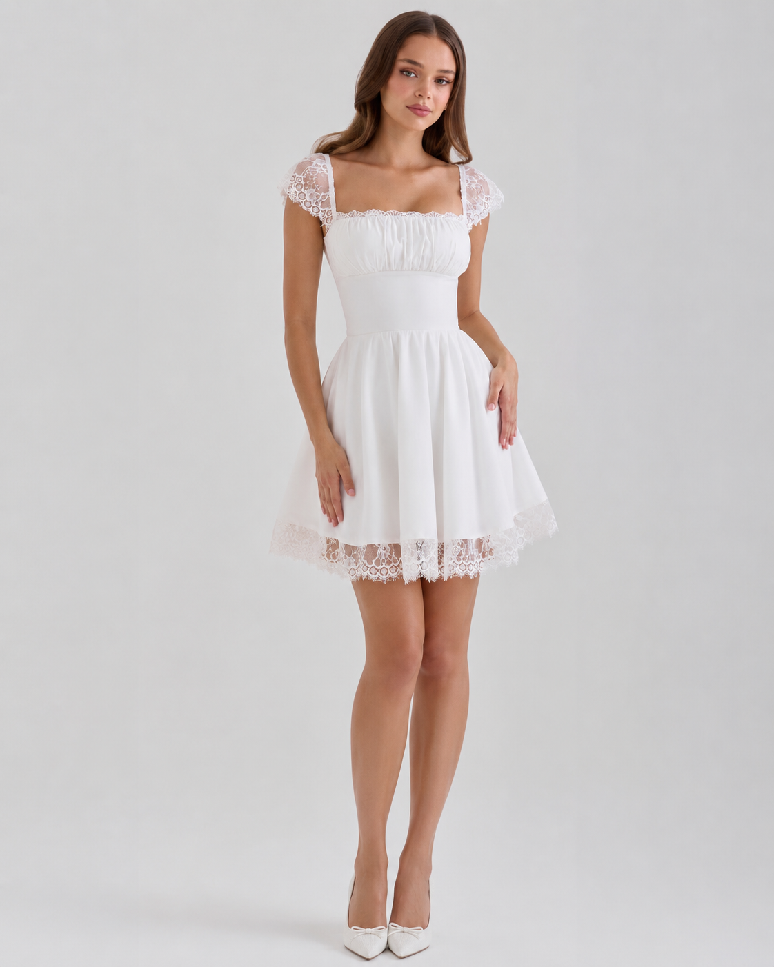 White Satin Ruched Mini Dress