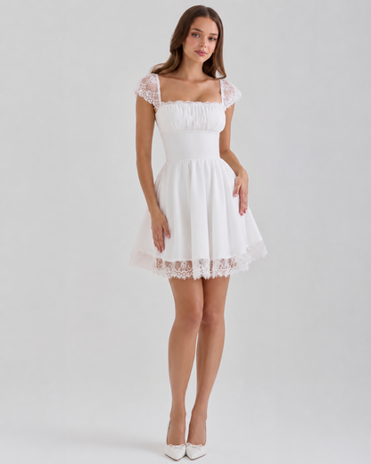White Satin Ruched Mini Dress