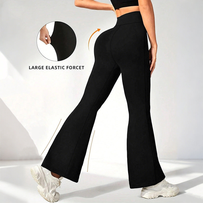Women's high-waist yoga pants with elastic waistband, slim fit silhouette in solid color, highlighting stretchy spandex fabri