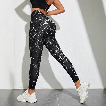 Women's high-waist bare-feel leggings with color block detail and tummy control, shown in a front-facing full-length view