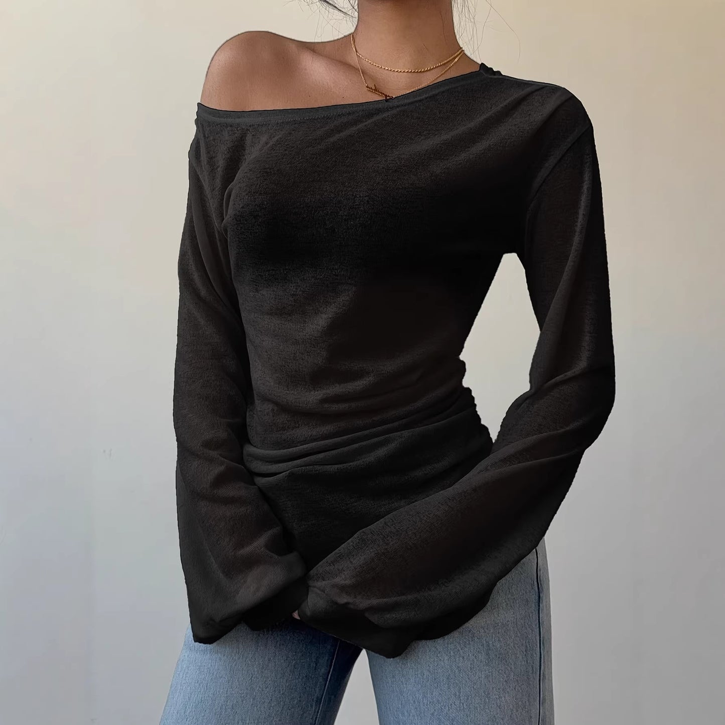 Women's One-Shoulder Long Sleeve T-Shirt Loose Casual Top product image 4