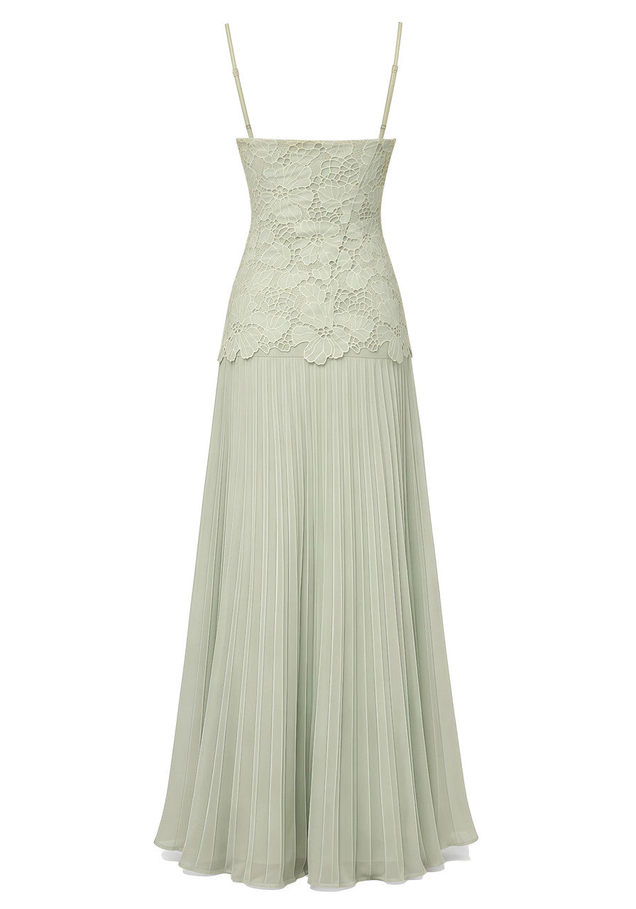 Lace Bustier Pleated Maxi Dress Green