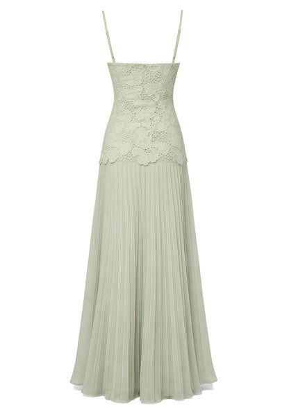 Lace Bustier Pleated Maxi Dress Green