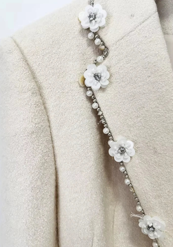 Embellished Trim Two Piece Dress Ivory