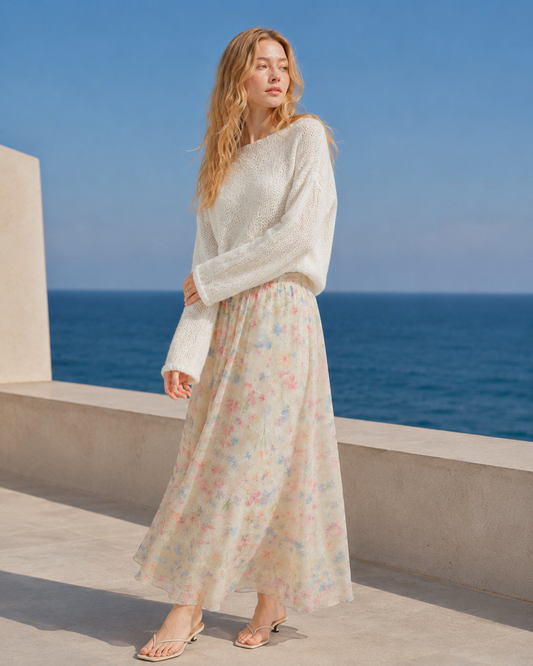 Cloud Print Midi Skirt