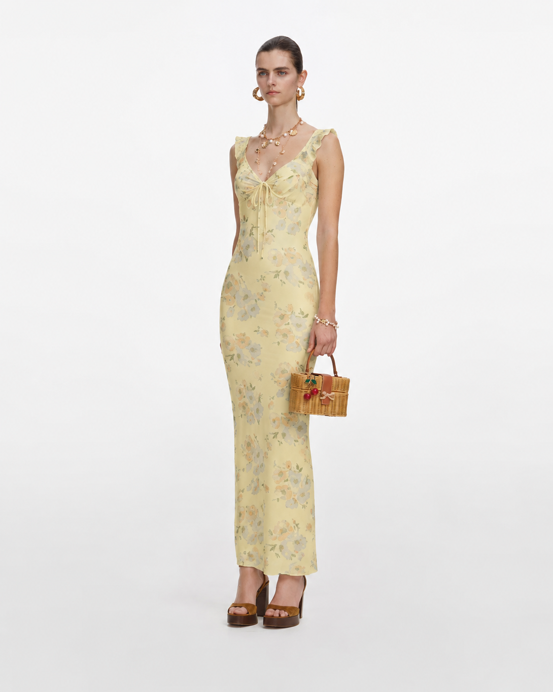 Yellow Floral V-Neck Maxi Dress