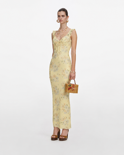 Yellow Floral V-Neck Maxi Dress