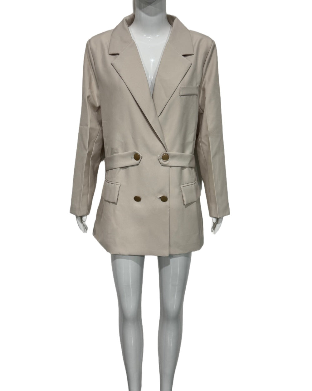Women's Slim Fit Blazer Coat with Drawstring – Black & Beige product image 4
