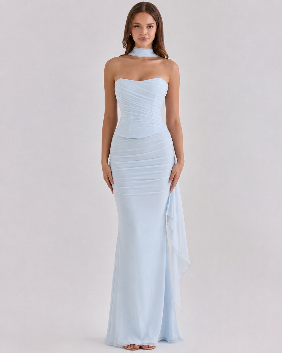 Strapless Ruched Maxi Skirt Set
