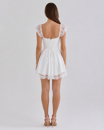 White Satin Ruched Mini Dress