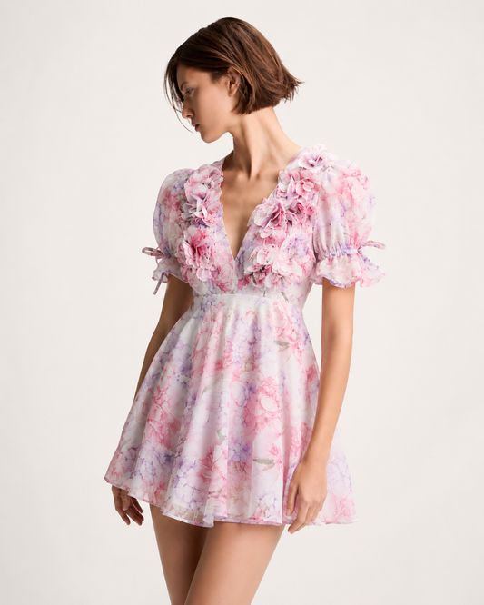 Flare Sleeve V-Neck Mini Dress