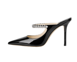 Black Crystal Strap Pointed-Toe Mules