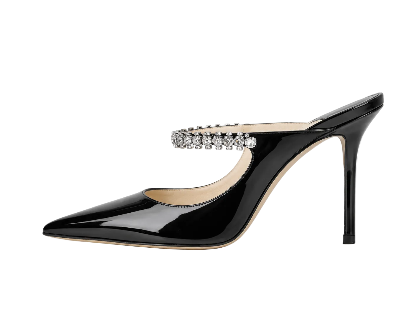 Black Crystal Strap Pointed-Toe Mules