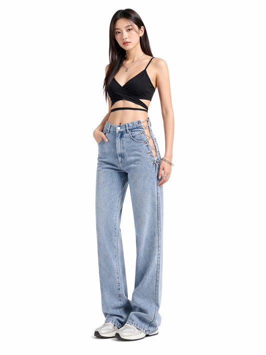 Chain Detail Straight Jeans