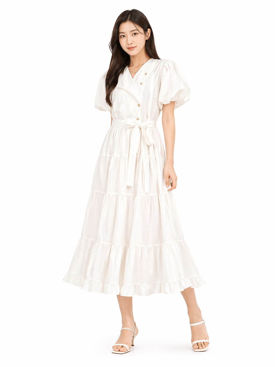 Puff Sleeve Cotton Midi Dress
