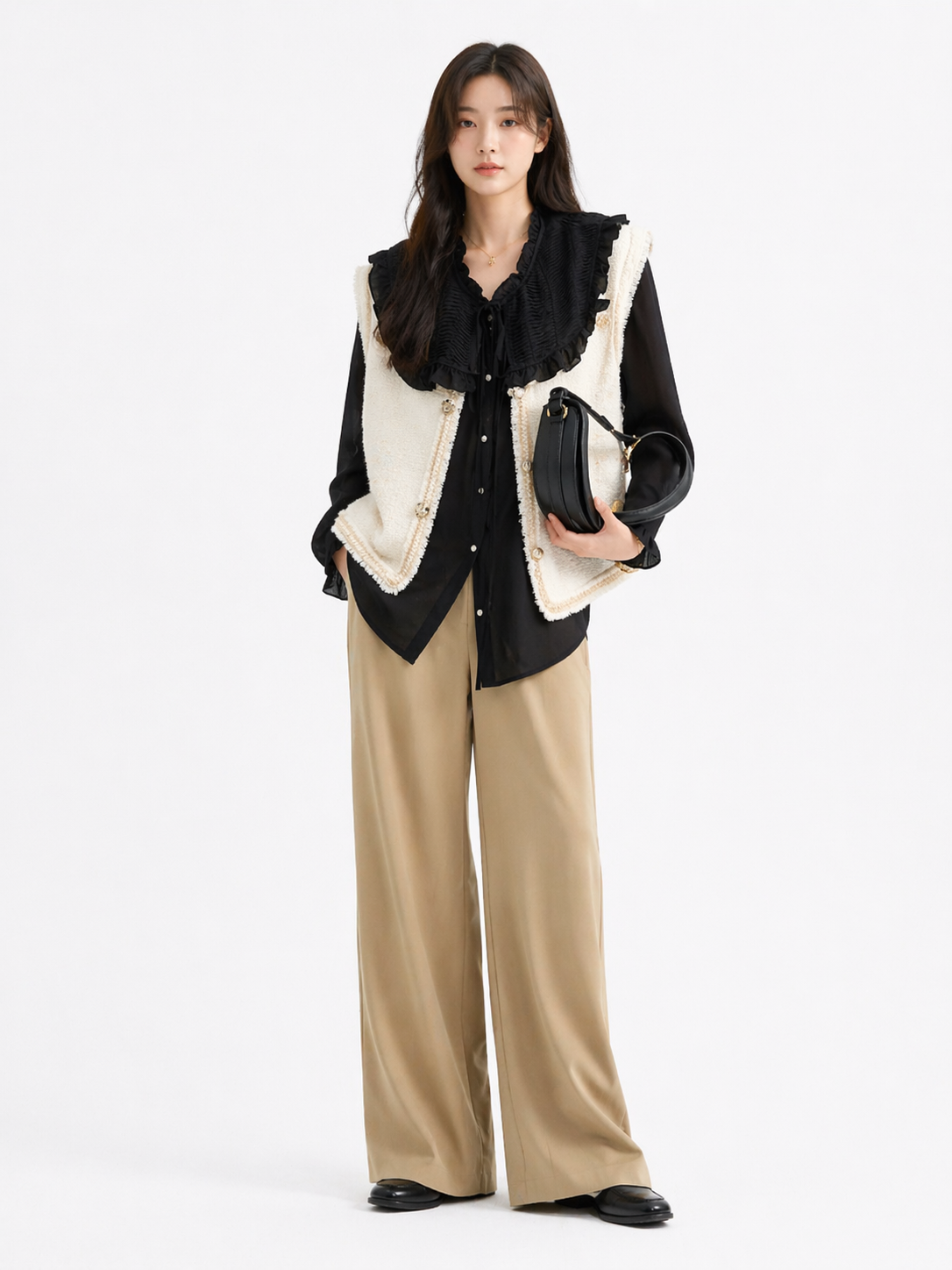 Ruffle Trim Tencel Blouse