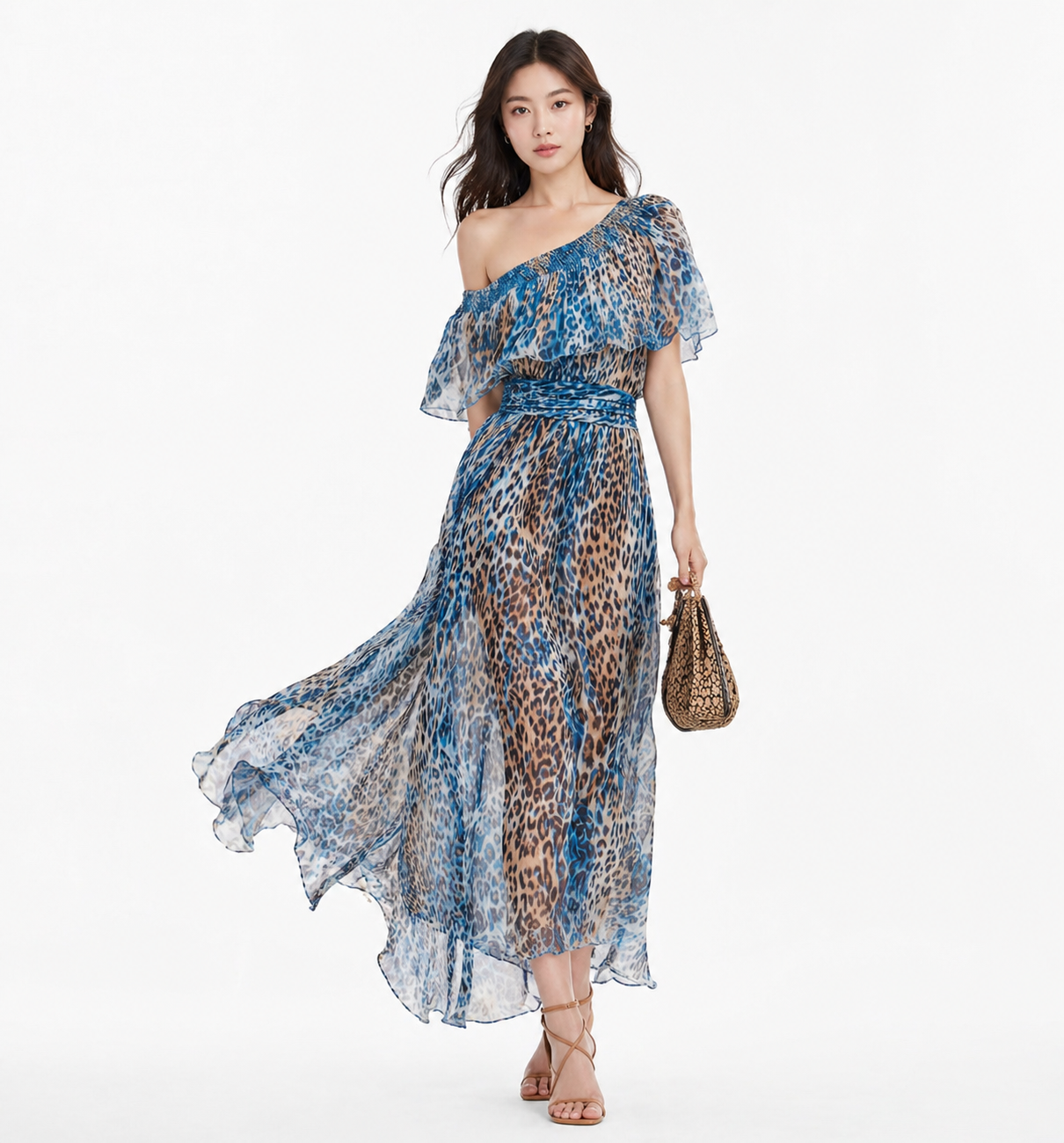 Leopard Chiffon Midi Dress