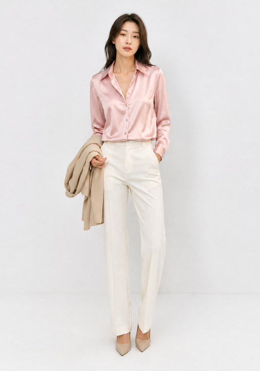 Satin Lapel Blouse