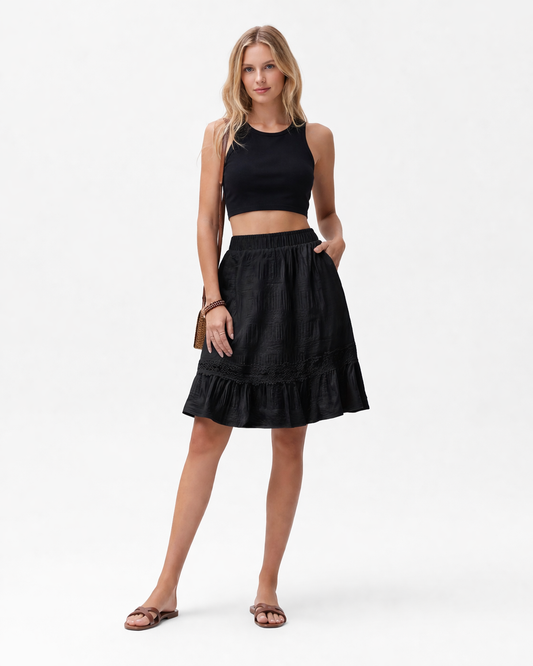 Ruffle Pleated Midi Skirt