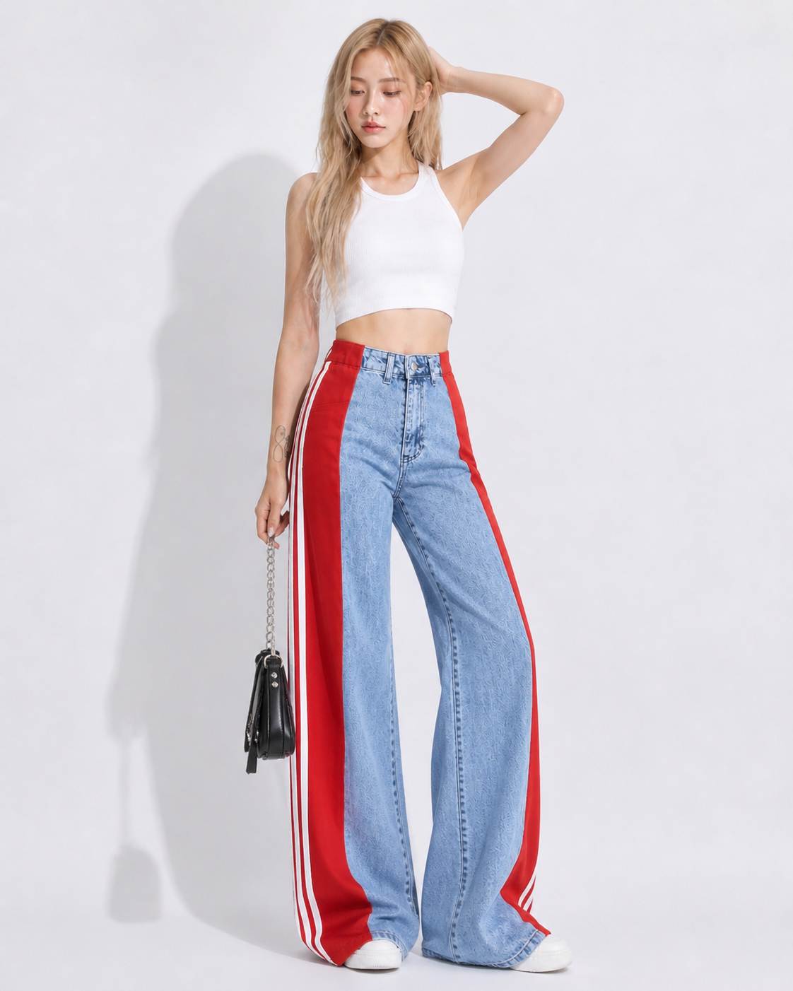 Stripe Patchwork Denim Pants