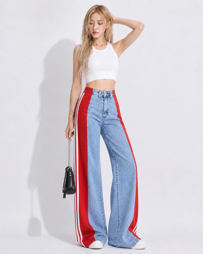 Stripe Patchwork Denim Pants