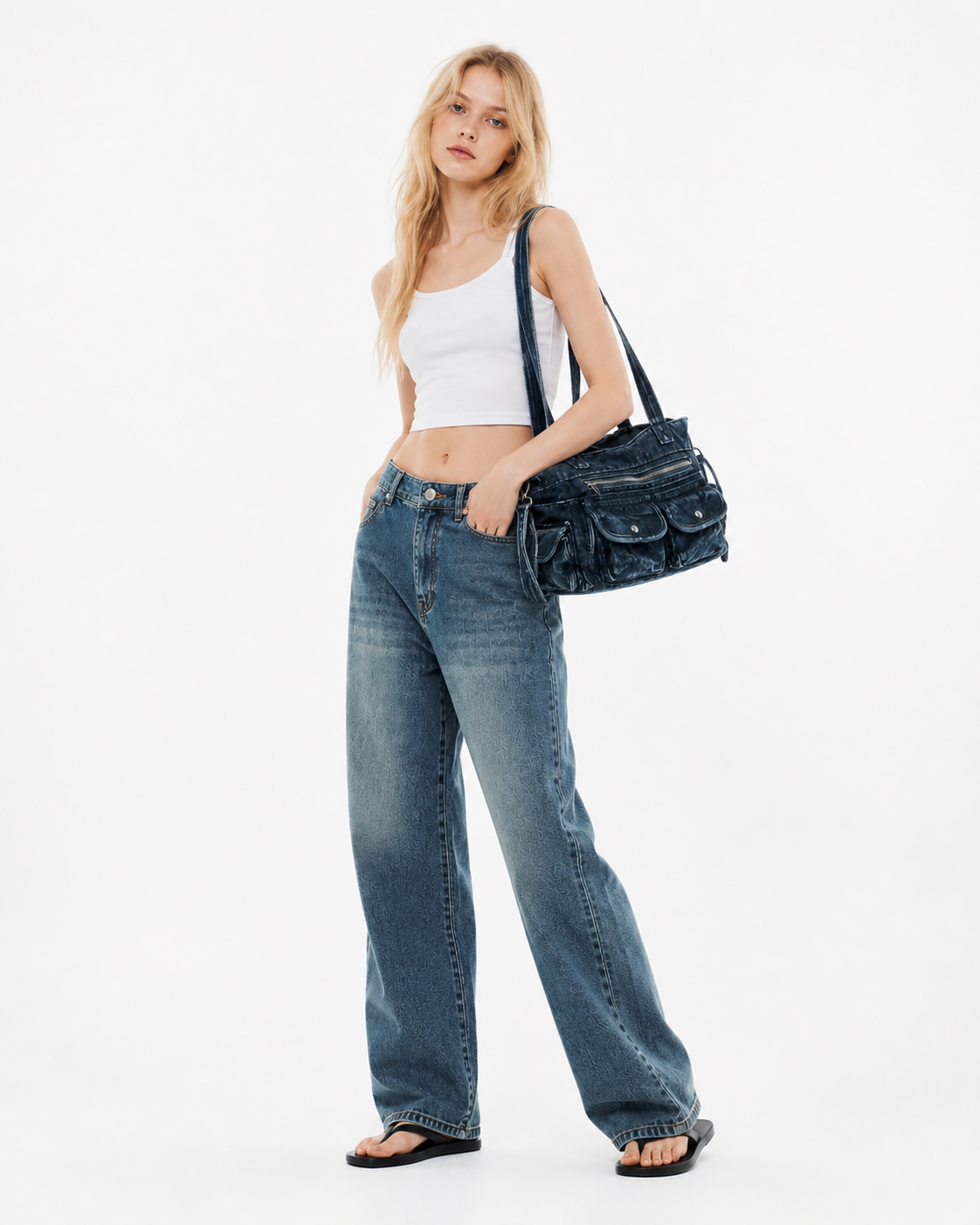 Washed Denim Square Bag