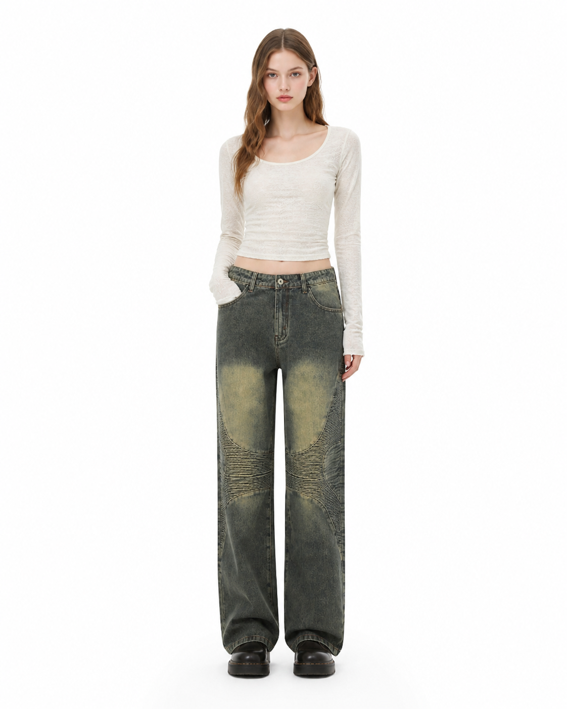 Washed Straight Leg Jeans