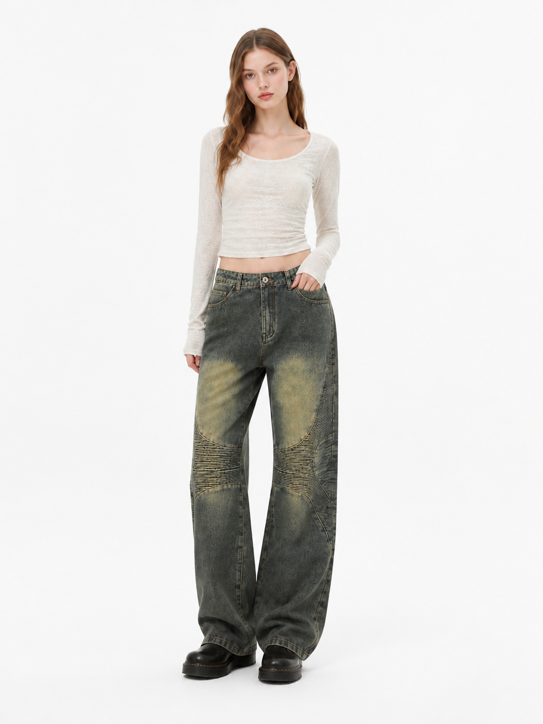 Washed Straight Leg Jeans