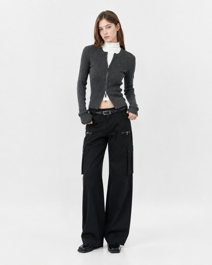 Ribbed Zip Knit Top