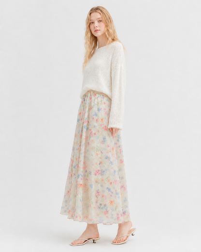 Cloud Print Midi Skirt