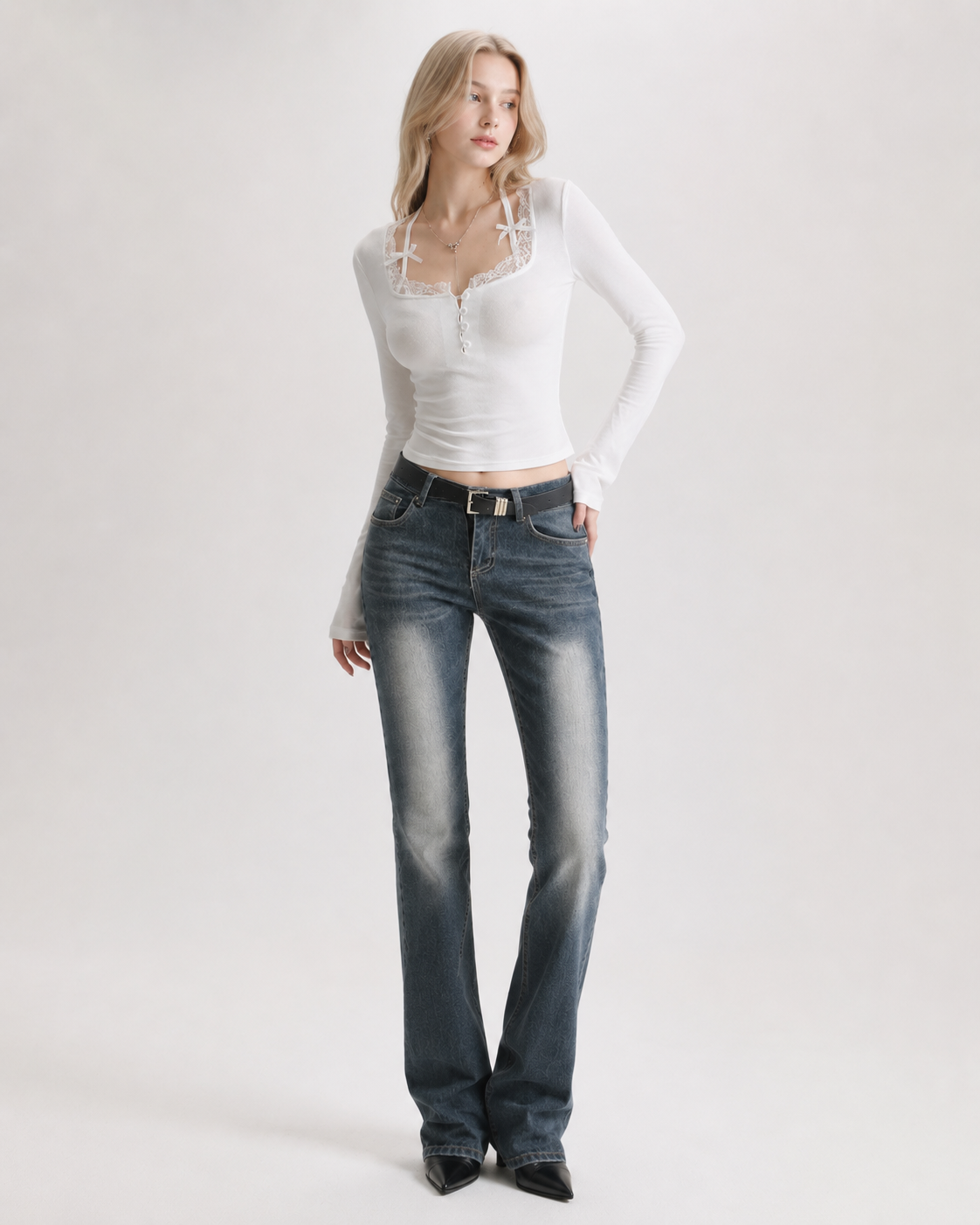 Bow Lace V-Neck Top
