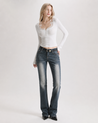 Bow Lace V-Neck Top