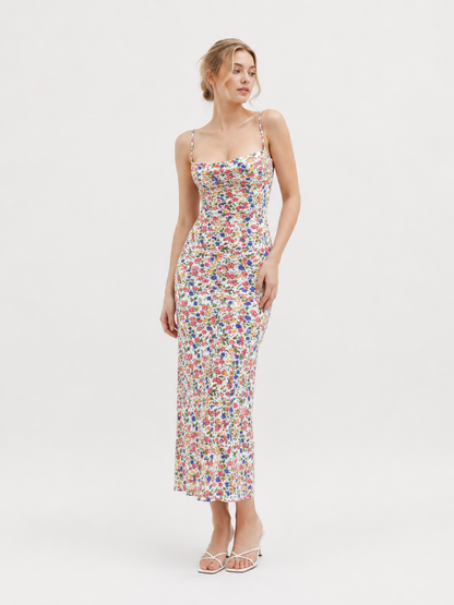 Bloom Crush Backless Floral Bodycon Maxi Dress