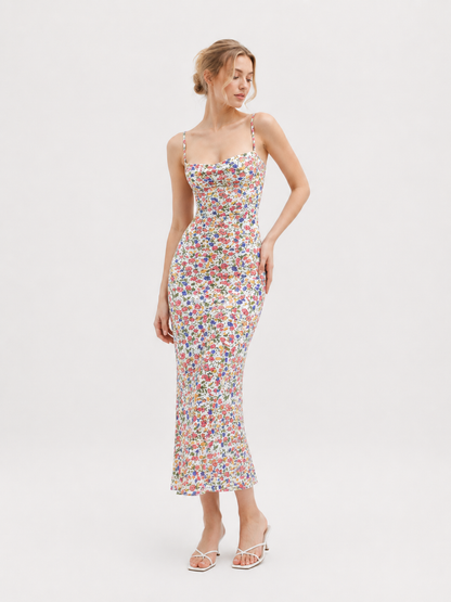 Bloom Crush Backless Floral Bodycon Maxi Dress