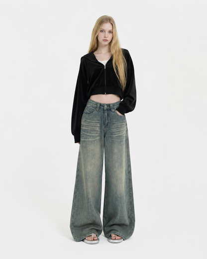 Washed Loose Straight Jeans