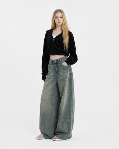 Washed Loose Straight Jeans