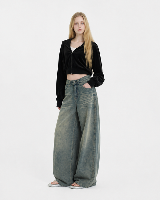 Washed Loose Straight Jeans