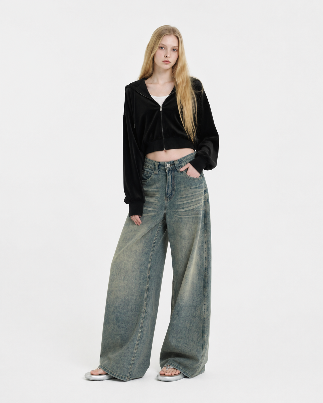 Washed Loose Straight Jeans