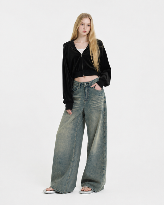 Washed Loose Straight Jeans