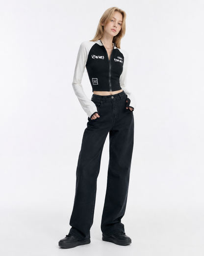 Color-Block Zip Crop Top