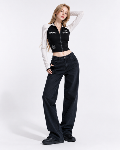 Color-Block Zip Crop Top