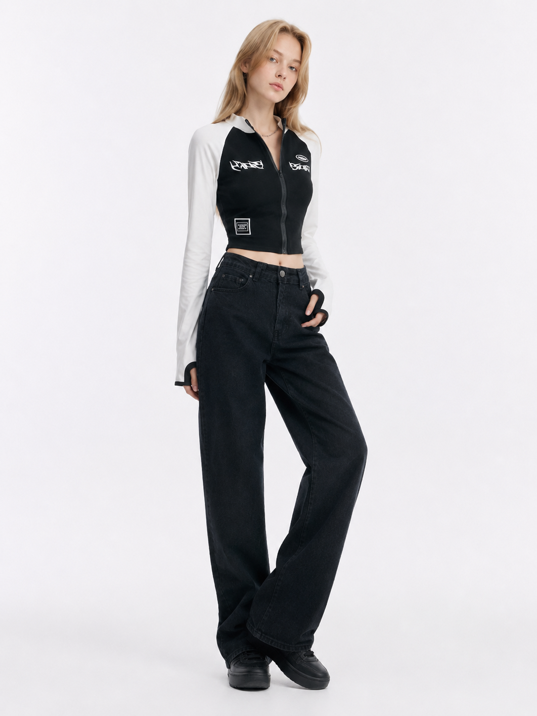 Color-Block Zip Crop Top