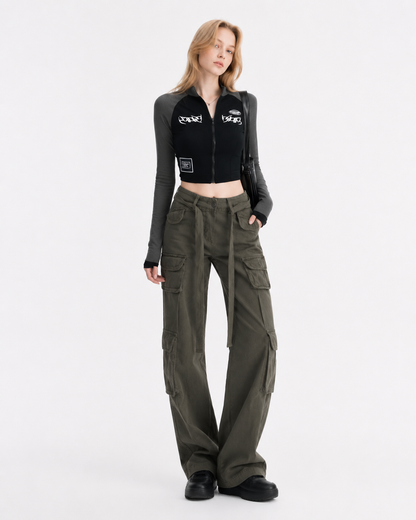 Color-Block Zip Crop Top