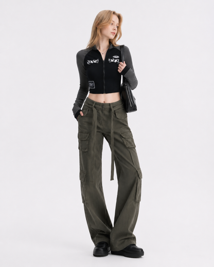 Color-Block Zip Crop Top